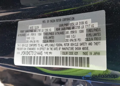 2025 Mazda Cx-90 3.3 Turbo Preferred Package from USA, damaged, VIN JM3KKBHD7S1214445